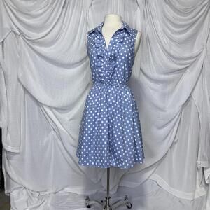 Preppy Vintage Classic Blue Polka Dot Sleeveless Midi Dress (XL)